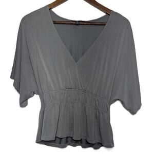 Women's Lucky Brand Short Sleeve Peplum Gray Blouse Size S